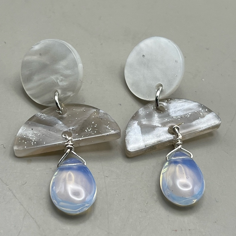 Elegant Silver and with iridescent MOP -Artisan Designer Drop Earrings